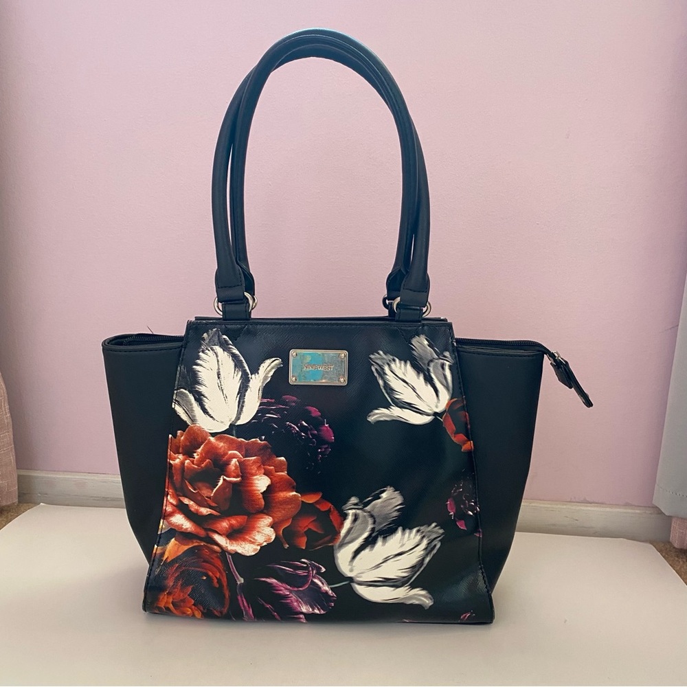 Nine West Floral Satchel Large Shoulder Handbag